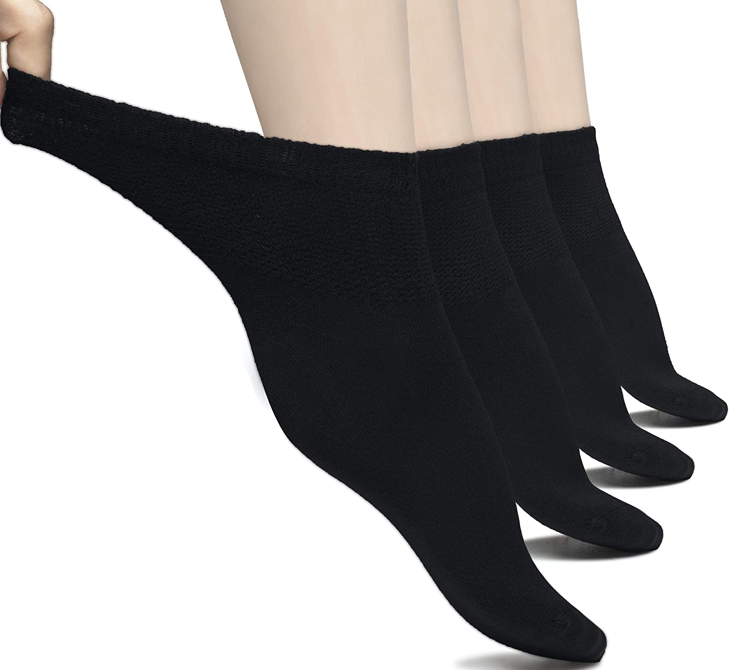 Hugh Ugoli 4 Pairs Lightweight Womens Diabetic Ankle Socks Bamboo Thin Socks Seamless Toe and Non-Binding Top