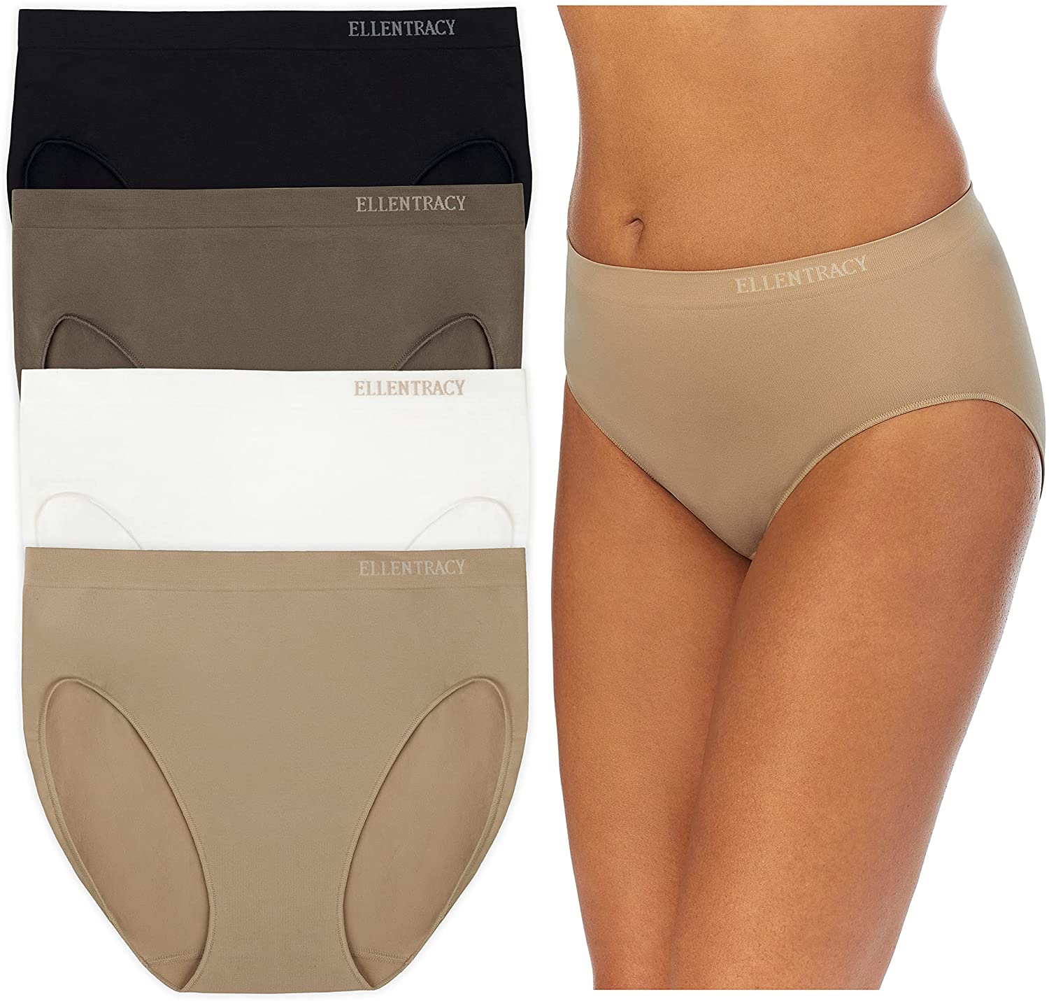 Ellen Tracy Essentials Womens Seamless Briefs 4-Pack Panties (Ivory Tan,  XX-Large) 