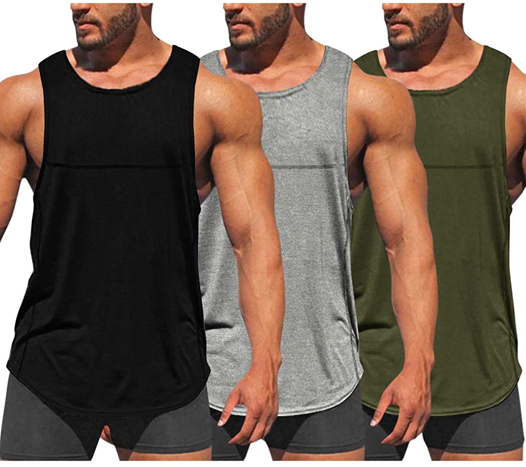 COOFANDY Mens Workout Tank Tops 3 Pack Sleeveless Shirts Gym Bodybuilding Muscle Tee Shirts 