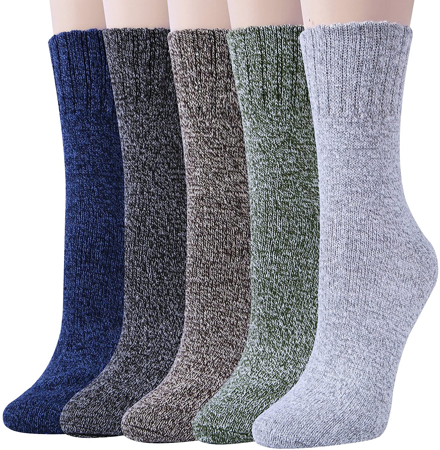 Justay 6 Pairs Thermal Wool Socks for Women Knit Vintage Warm Socks Winter Casual Thick Cozy Socks Gifts