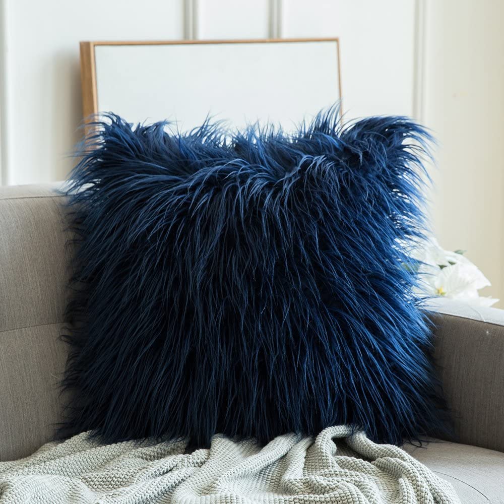 MIULEE Decorative Throw Pillow Covers Luxury Faux Fuzzy Fur Soft Cushion Pillow Case Decor Black Cases for Couch Sofa Bedroom Car 12 x 20 Inch 30 x 50 cm