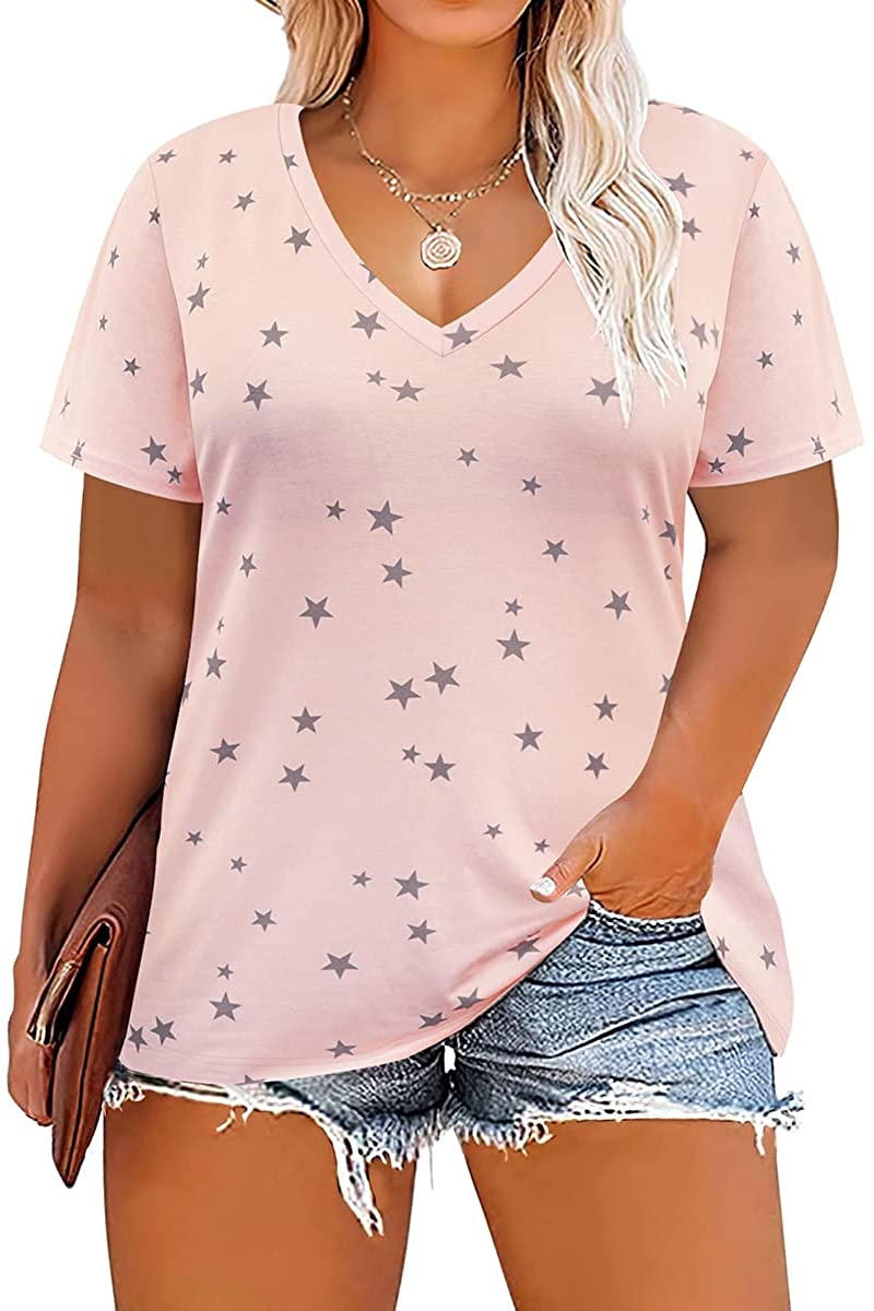 CARCOS Plus Size Tops for Women 3X Short Sleeve T Shirts Basic V