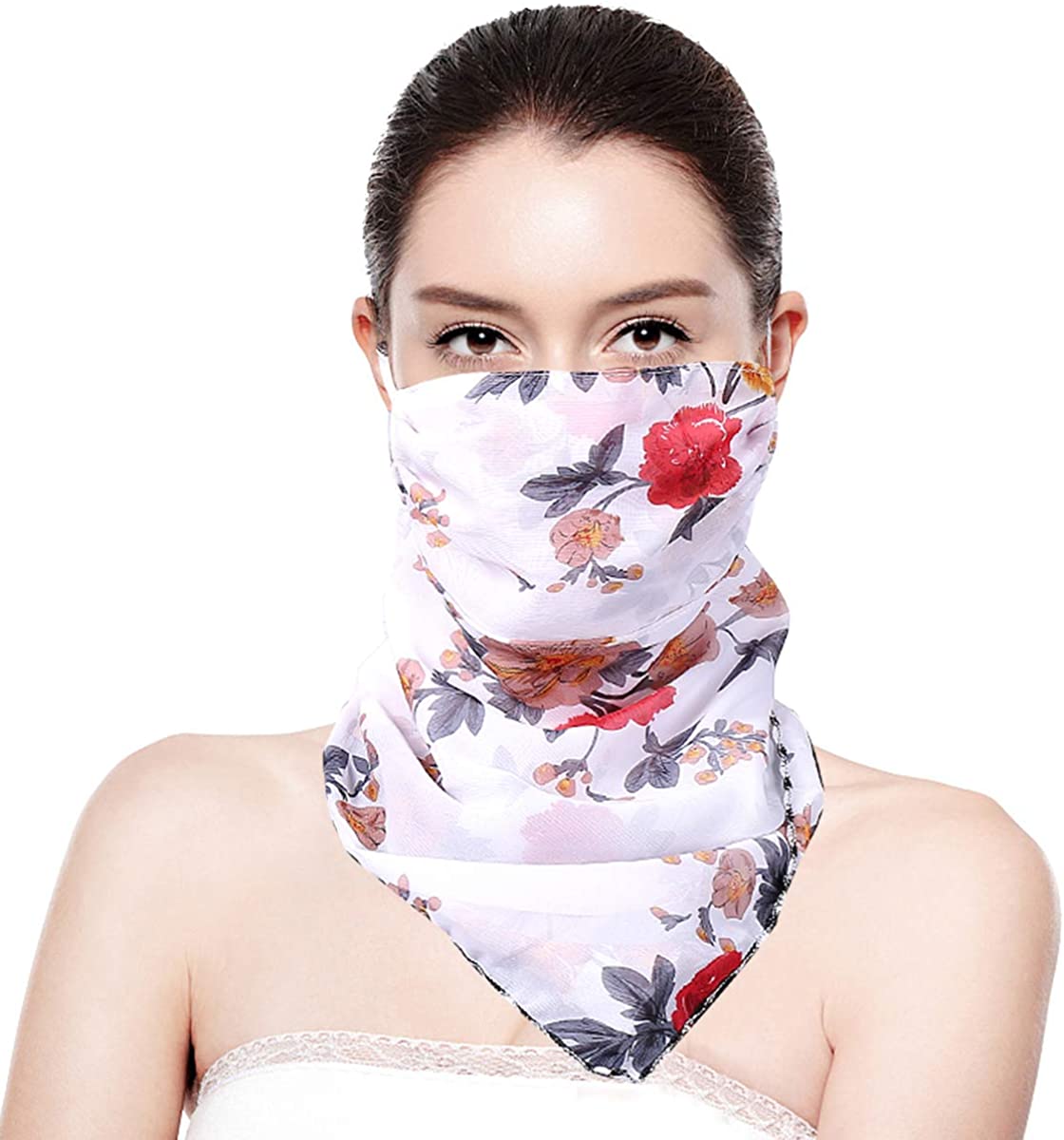 Women Summer Cool Face Scarf Neck Gaiter Half Face Mask with Ear Hooks UPF 50 