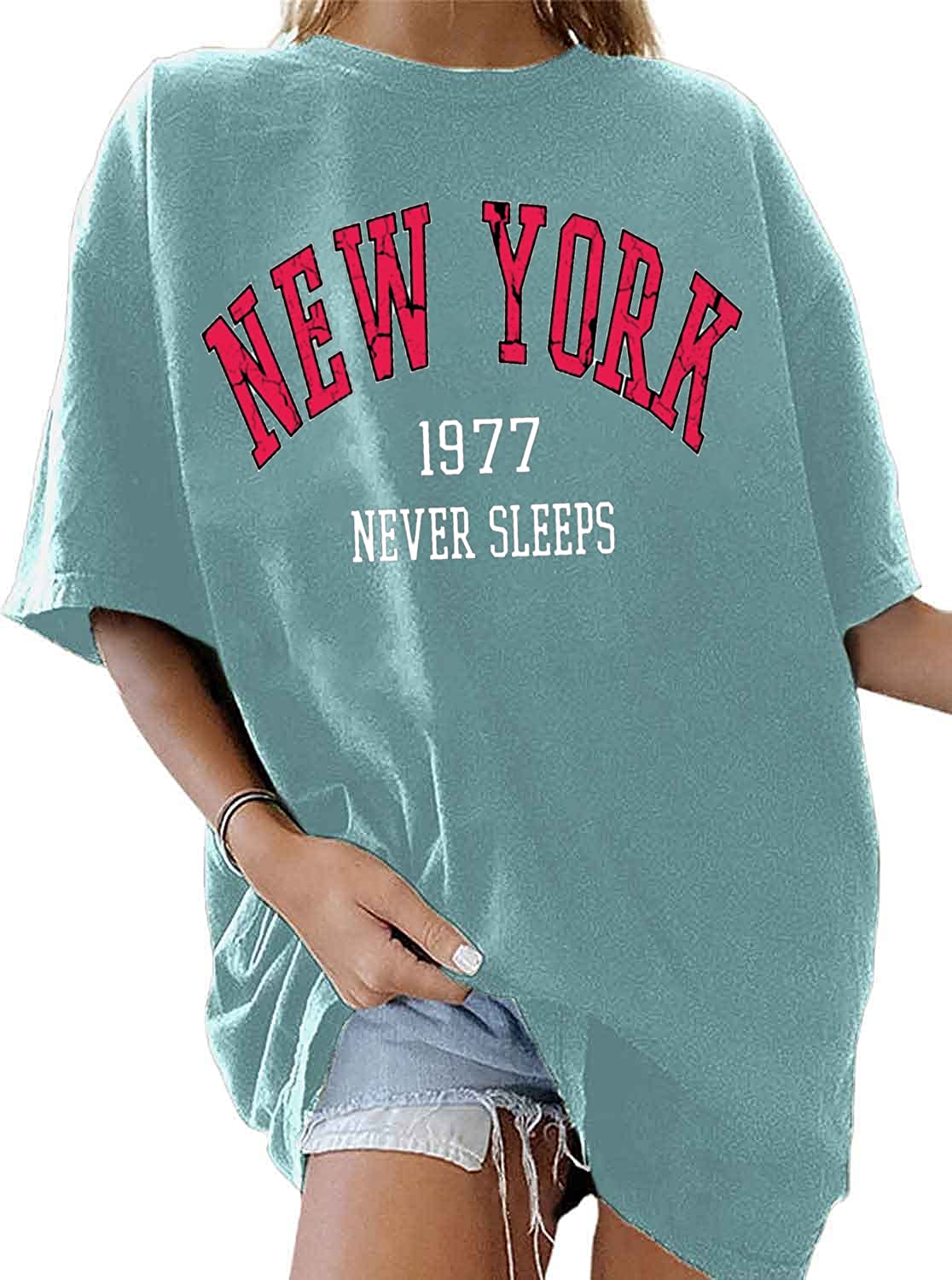 Letter NEW YORK Graphic Printed Short Sleeve Oversized T-shirt In