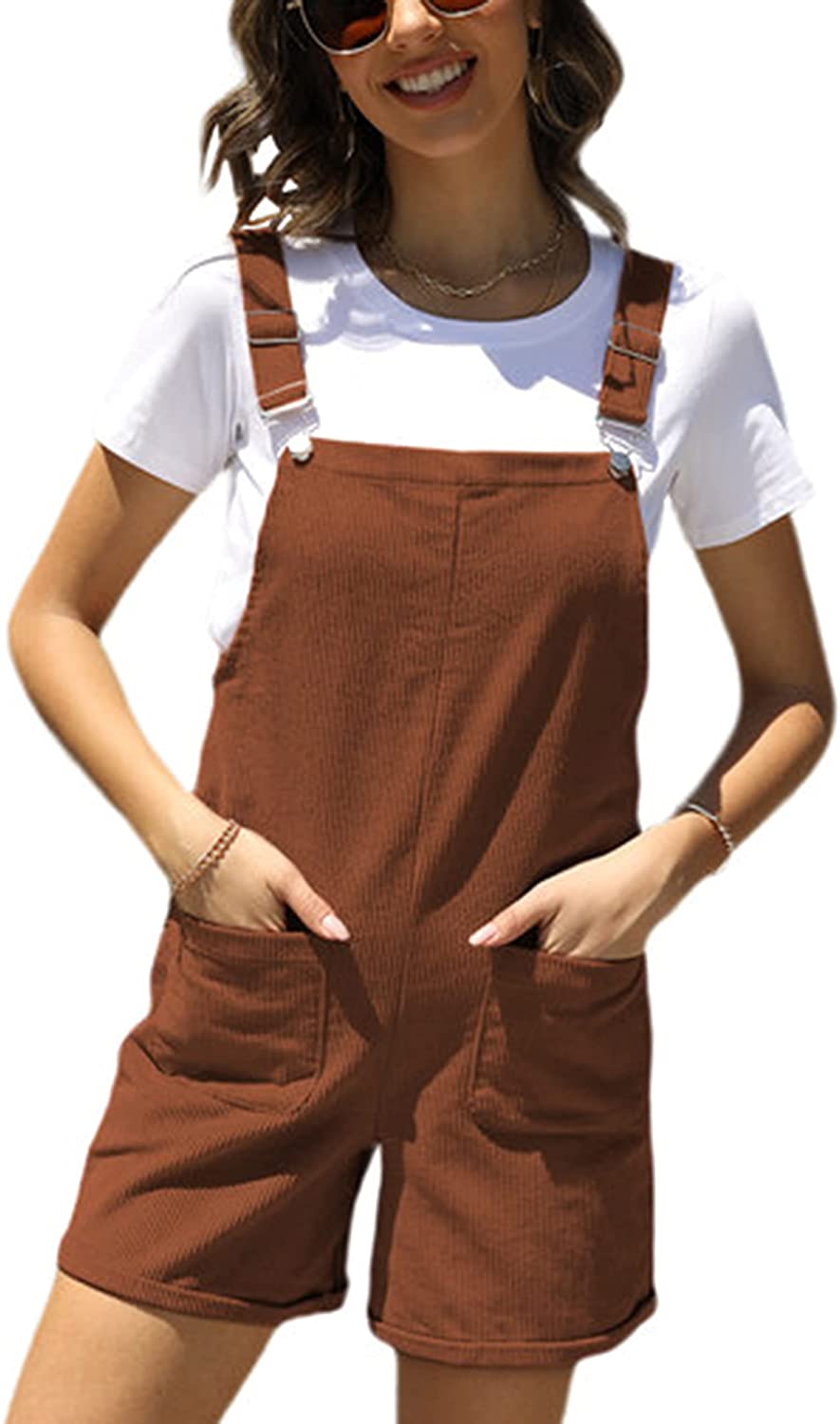 Hooever Women's Cute Corduroy Overall Bib Dress Pinafore Suspender Dress Skirt Jumper 