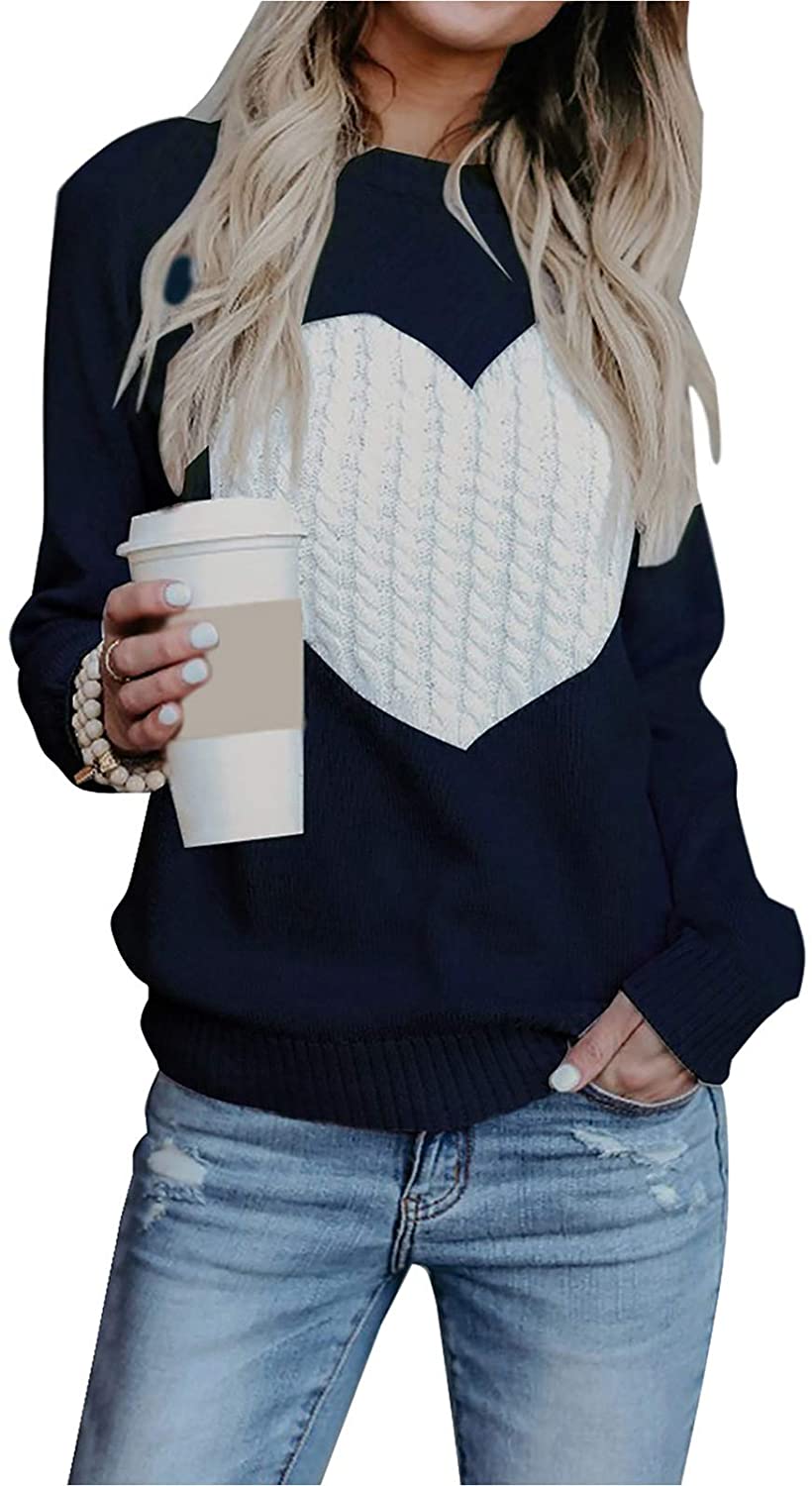 shermie Women's Pullover Sweaters Long Sleeve Crewneck Cute Heart Knitted  Sweate | eBay
