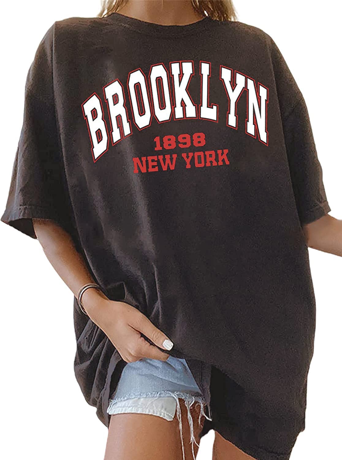 Letter NEW YORK Graphic Printed Short Sleeve Oversized T-shirt In