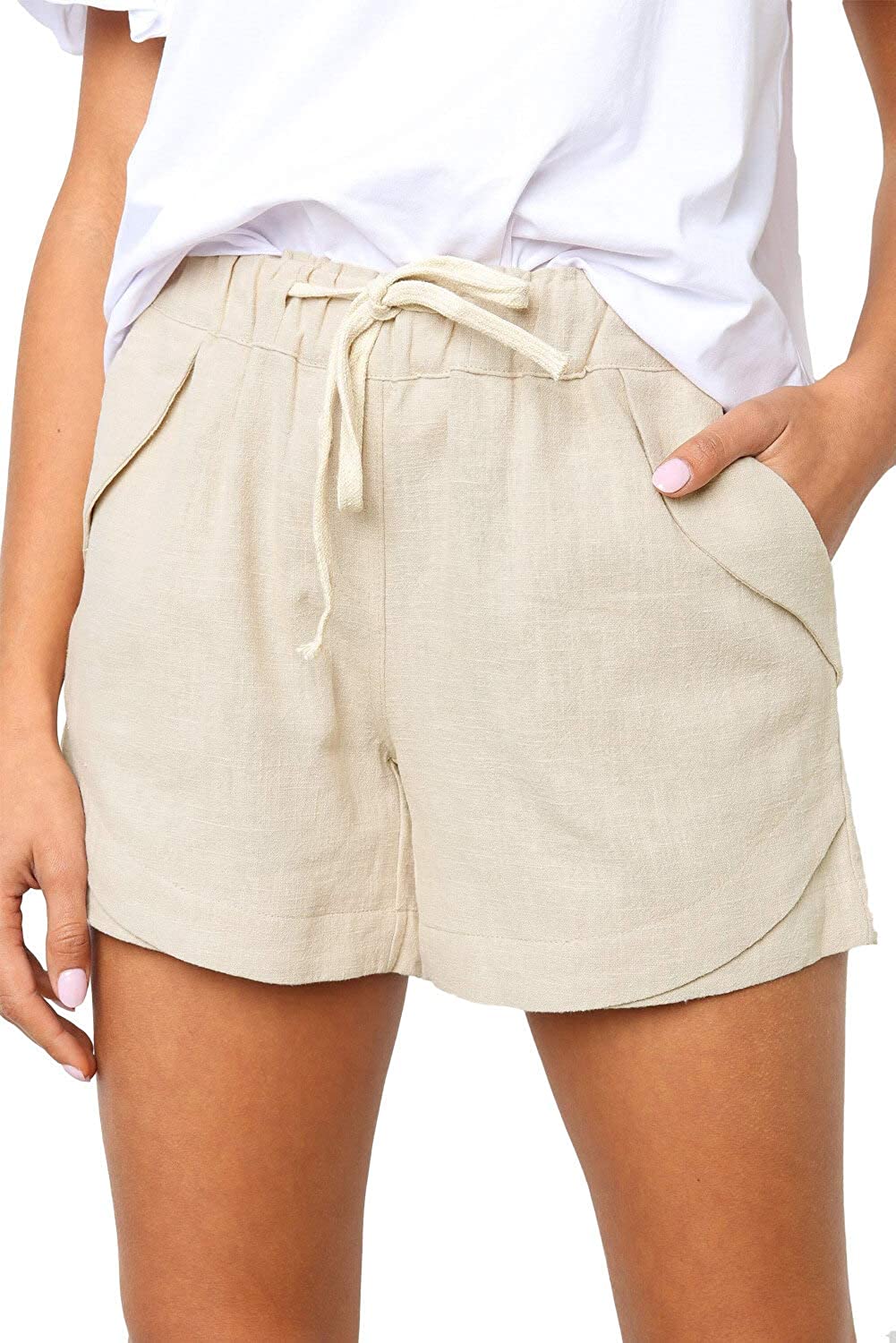 SMENG Womens Casual Comfy Shorts with Pockets Wide Leg Cotton Short 