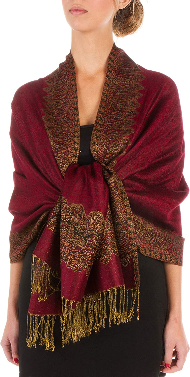 Sakkas Border Pattern Layered Reversible Woven Pashmina Shawl