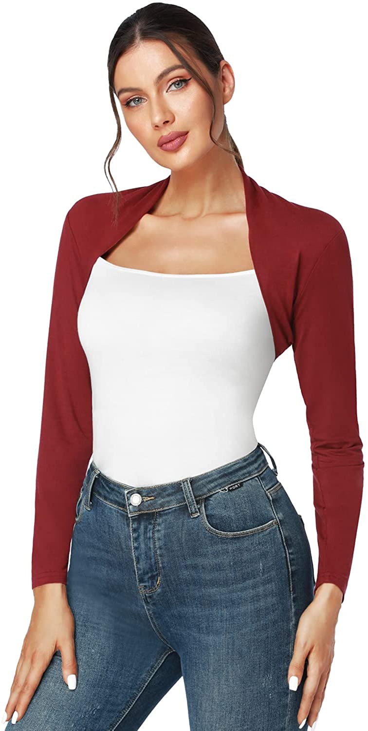 Womens Mesh Sheer Long Sleeve Open Front Cropped Casual Shrug Bolero Jacket 
