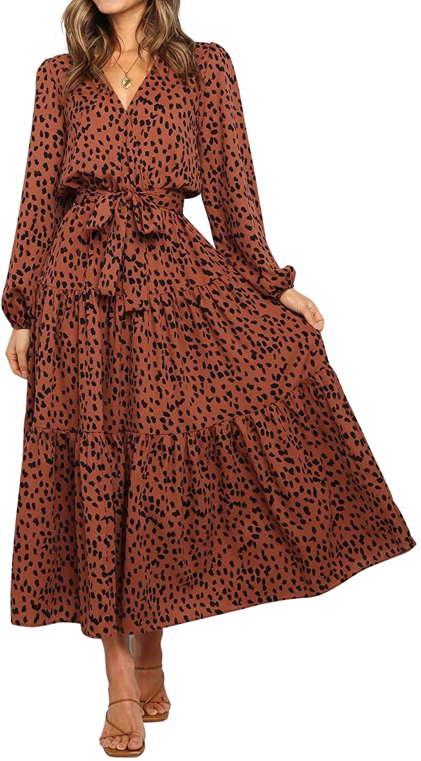 R.Vivimos Women's Fall Cotton Long Sleeves Irregular Polka Dot V Neck  Casual Flo | eBay