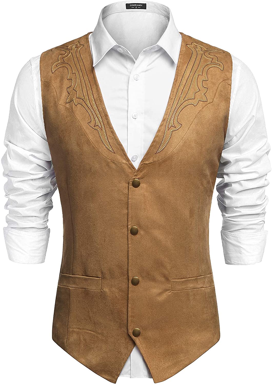 COOFANDY Men's Suede Leather Suit Vest Casual Western Vest Jacket Slim Fit Vest Waistcoat 