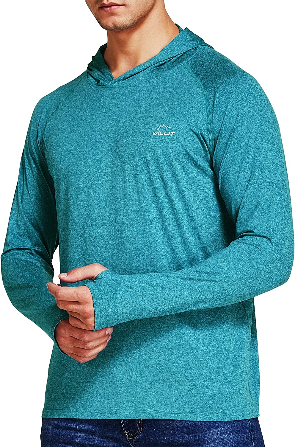 Willit Men's UPF 50+ Sun Protection Hoodie Shirt Long Sleeve SPF Fishing Outdoor UV Shirt Hiking Lightweight Blue L, Style 01-blue, Large