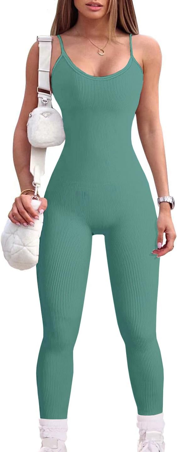  YIOIOIO Women Workout Seamless Jumpsuit Yoga Ribbed Bodycon One  Piece Spaghetti Strap Leggings Romper : Clothing, Shoes & Jewelry