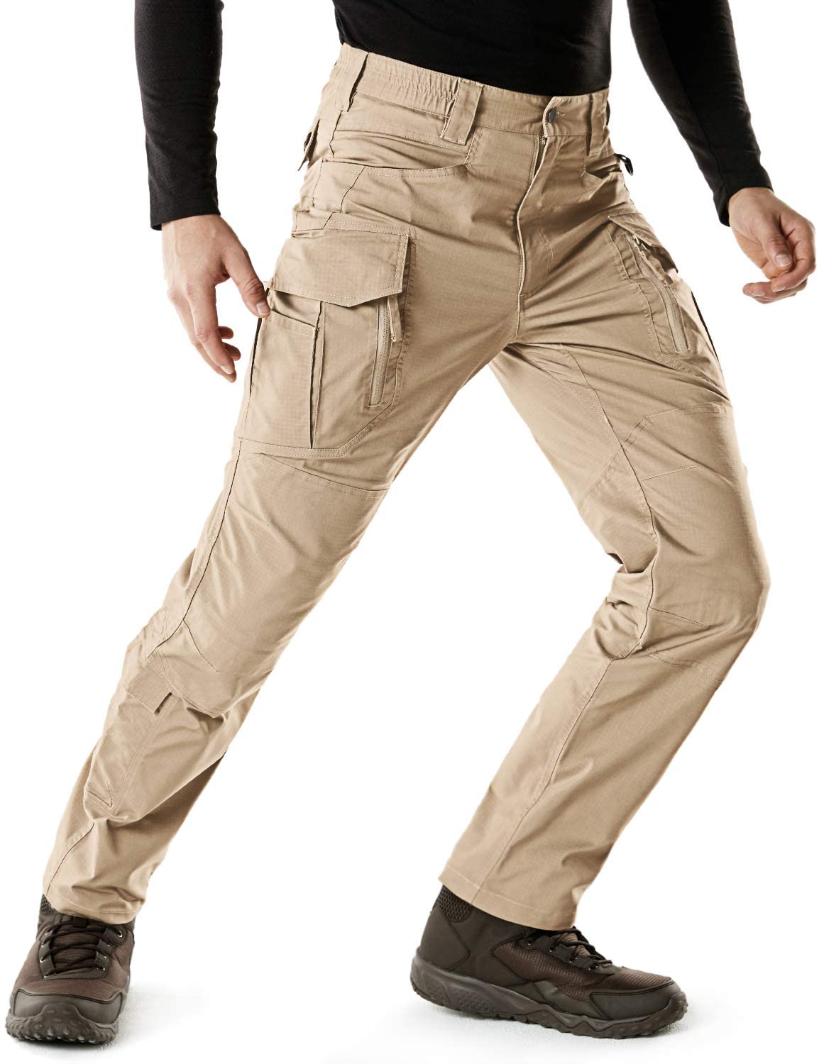 CQR Mens Flex Stretch Tactical Pants Lightweight EDC Outdoor Hiking Work Pants Water Repellent Ripstop Cargo Pants