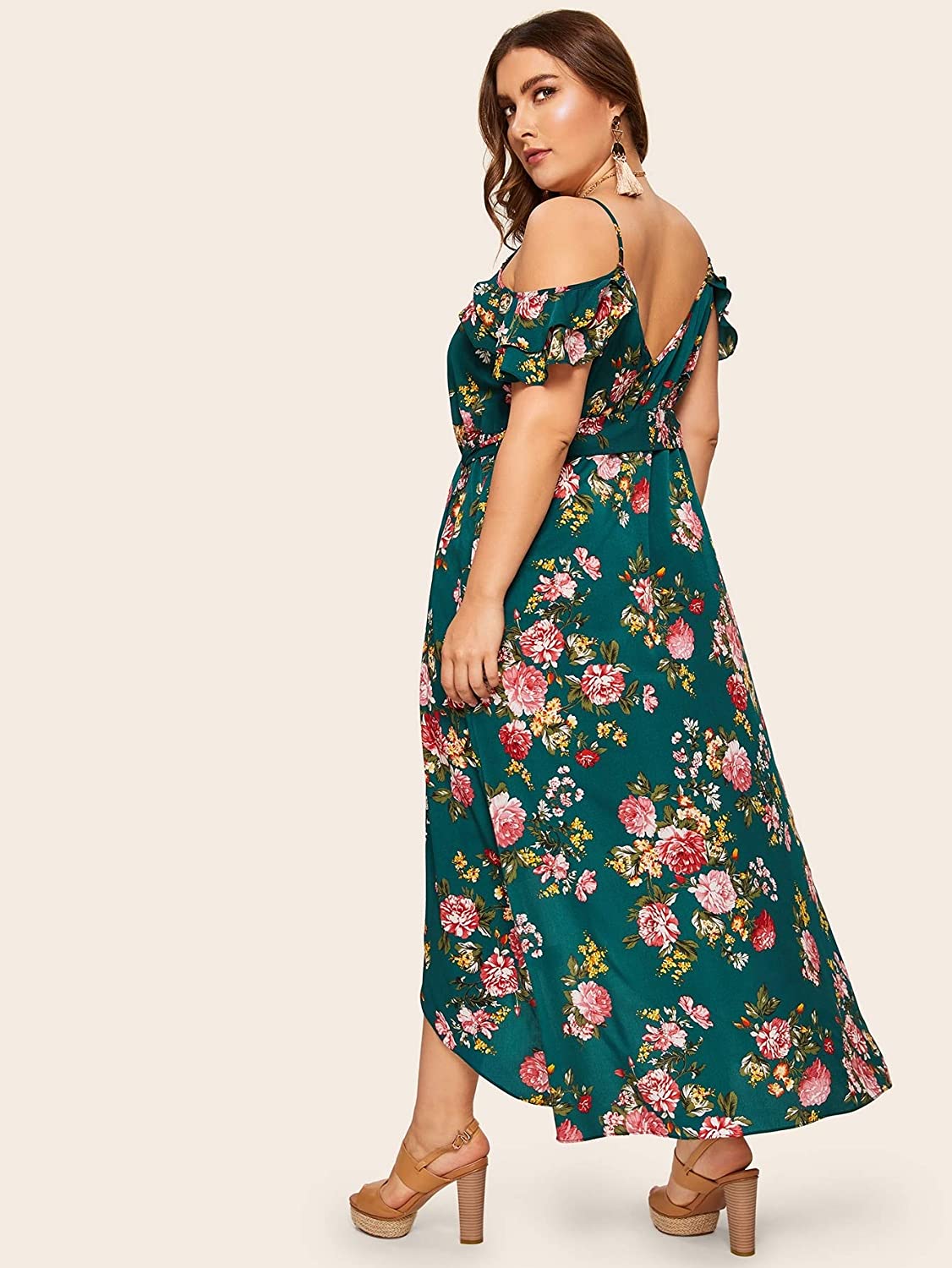 Milumia Women Plus Size Cold Shoulder Boho Floral Dress Split Maxi | eBay