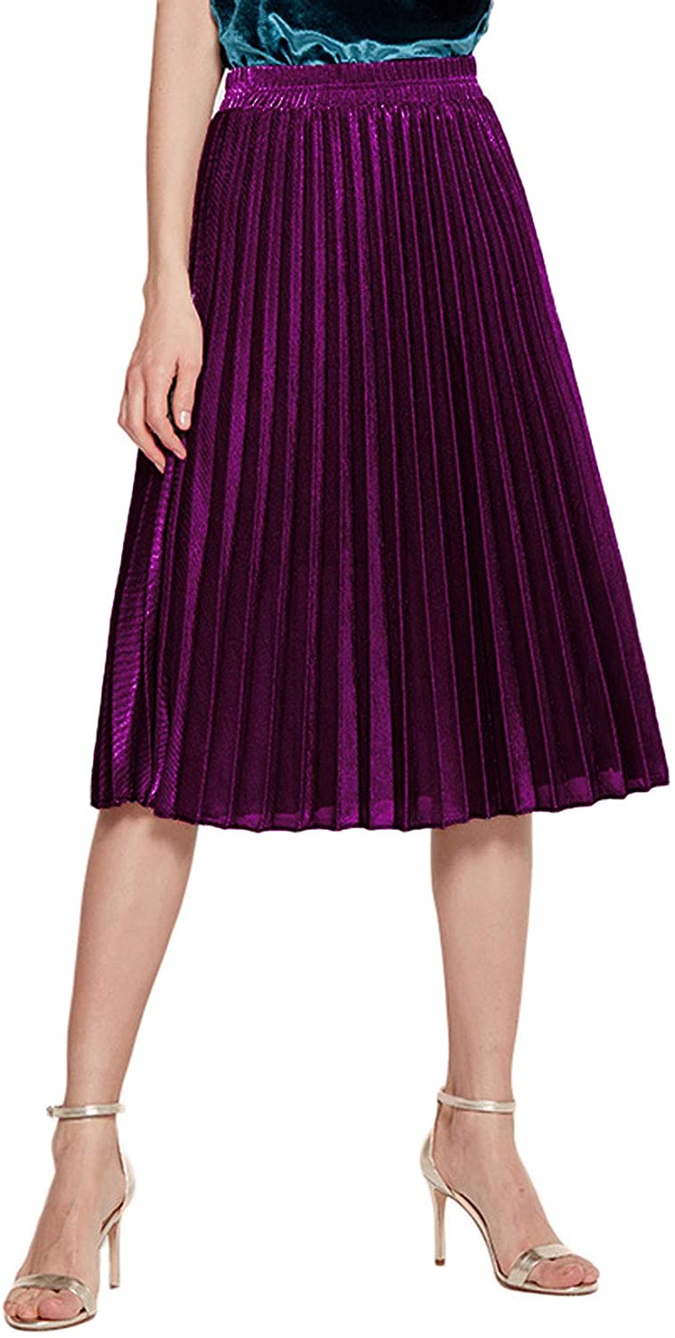 CHARTOU Women's Premium Metallic Shiny Shimmer Accordion Pleated Long Maxi  Skirt | eBay