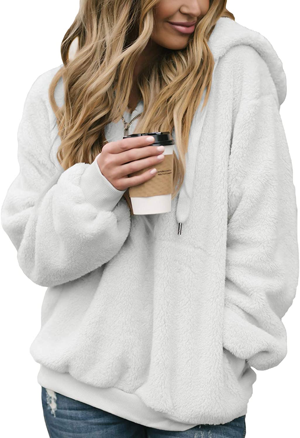 BLENCOT Womens Oversized Warm Double Fuzzy Hoodies Casual Loose Pullover Hooded Sweatshirt Outwear