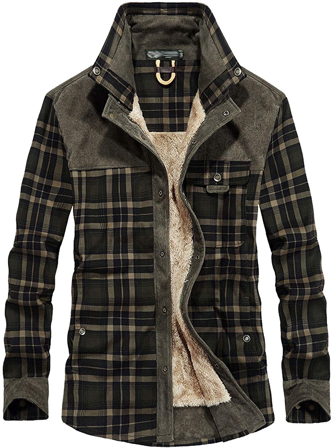 Flygo Men's Casual Long Sleeve Fleece Sherpa Lined Flannel Plaid Shirt  Jacket | eBay