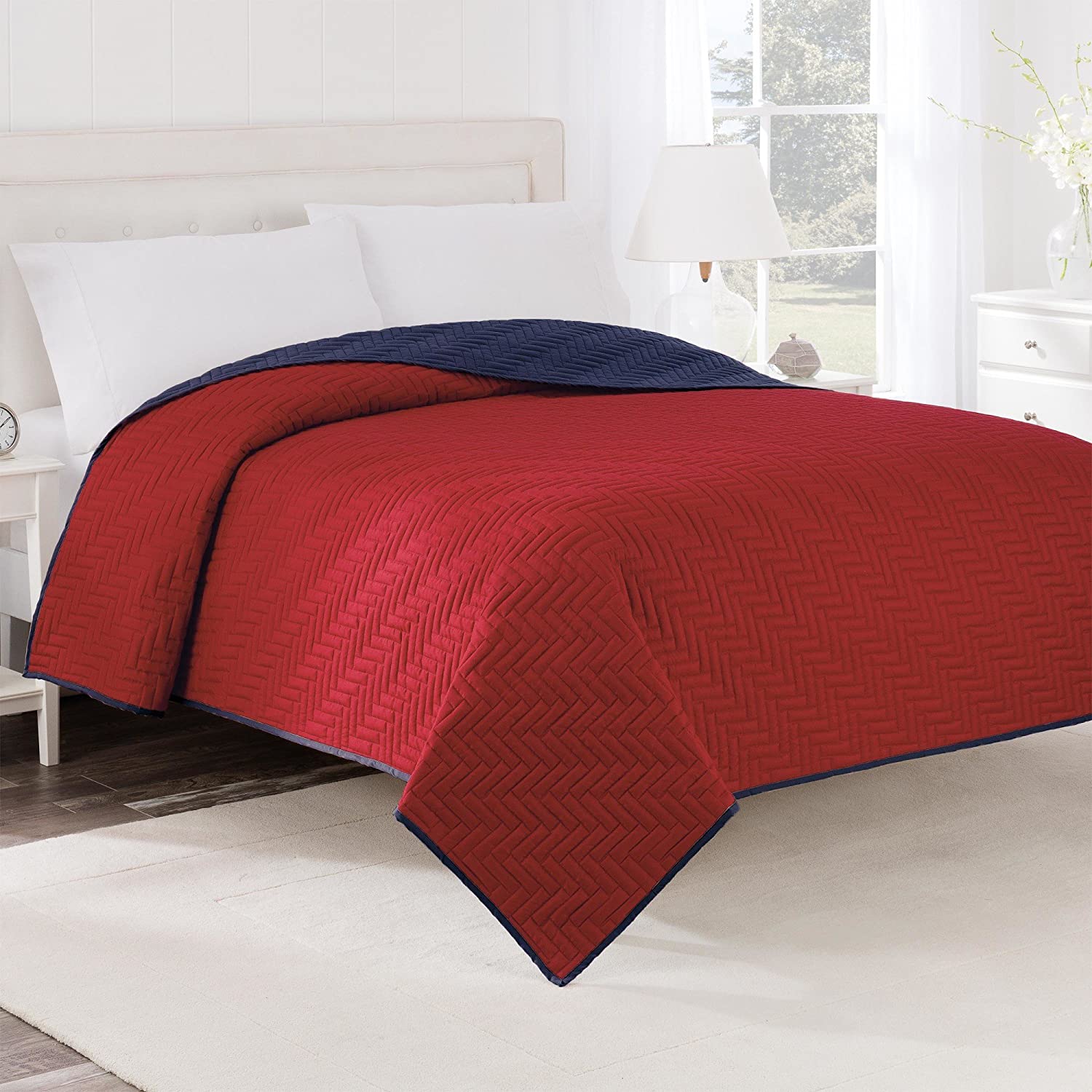 Martex Reversible Coverlet Twin Red/Navy