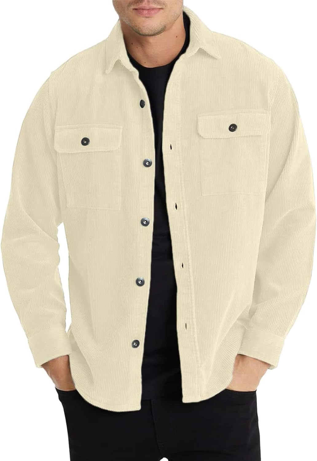  Men's Corduroy Dress Shirt Casual Long Sleeve Classic Button  Down Shirt Regular Fit Lightweight Work Shirts with Pocket Black : Sports &  Outdoors