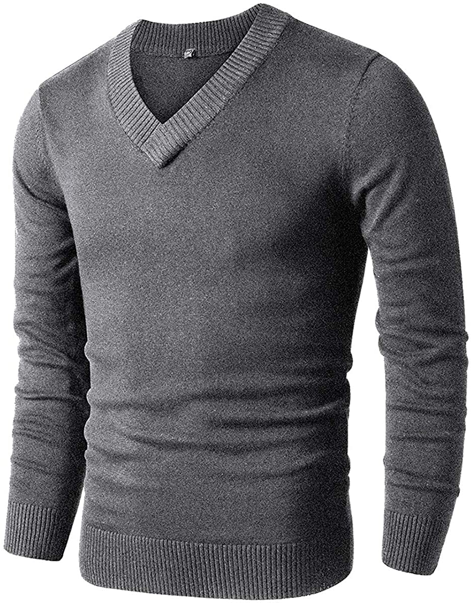 YTD Men's Casual Slim Fit V-Neck Pullover Long Sleeve Knitted Pullover Sweaters
