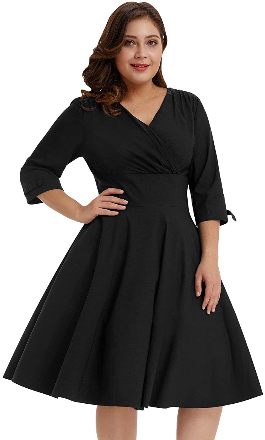 overlap Kammer Tilsyneladende Hanna Nikole Women&#039;s Vintage 1950s Style Sleeved Plus Size Swing Dress  | eBay