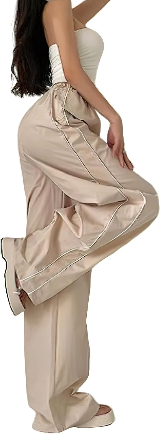 XPONNI Xponni Track Pants Women Baggy Pants Y2K Pants Womens Fall Fashion  2022 Fall Pants For Women 2022 (Beige,S,Small)