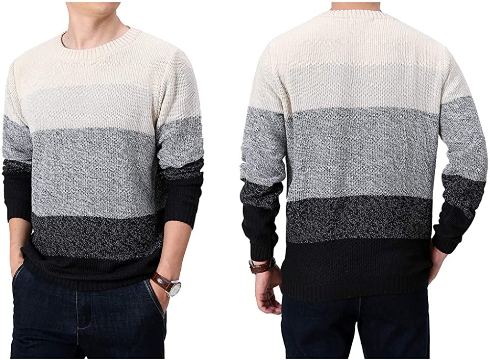LongPing Mens Winter Fashion Turtleneck Pullover Crewneck Striped Sweater Soft Thermal Casual Cotton Twisted Knitted