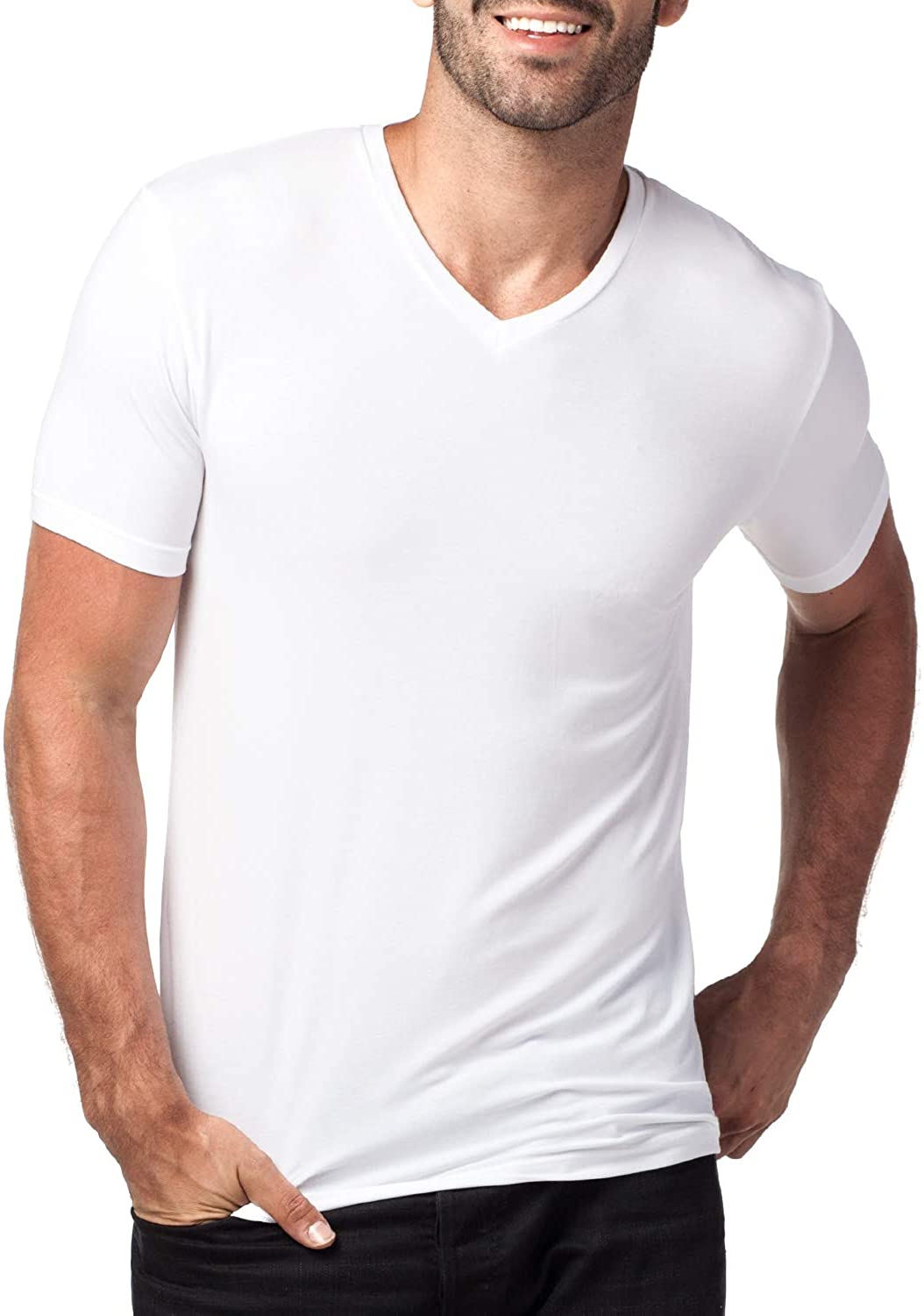 LAPASA Mens 2-Pack Undershirts Micro Modal V Neck Tag-Free T Shirts M08 ...