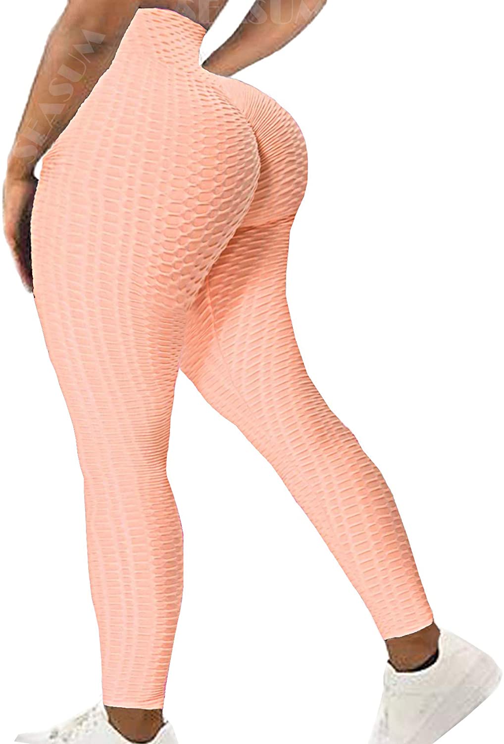 SEASUM Women's High Waist Yoga Pants Ruched Butt Lifting Tummy Control  Workout L