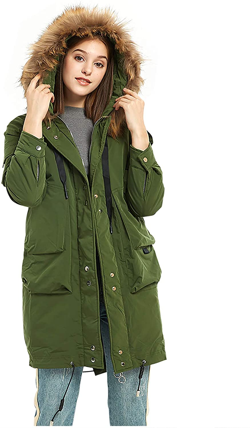 Epsion Women's Hooded Thickened Long Down Jacket Winter Down Parka Puffer Jacket 