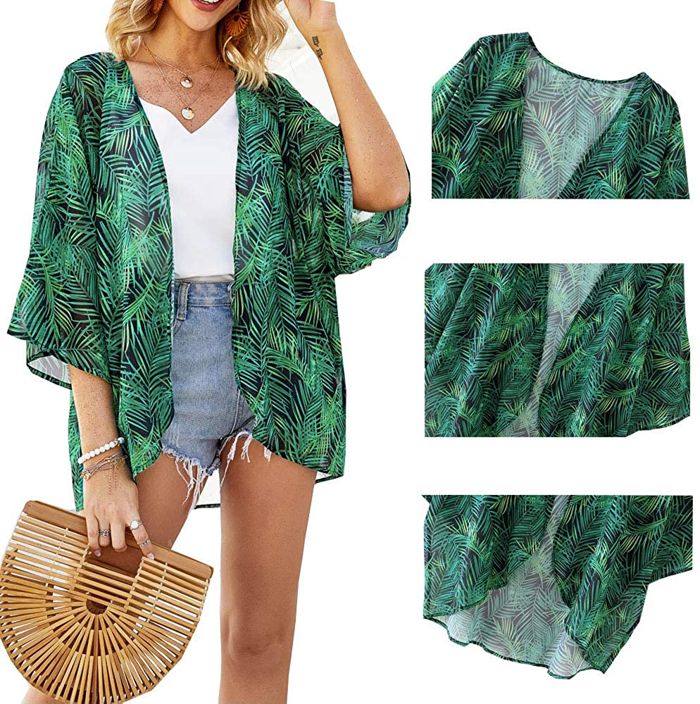 Dauveg Womens Sheer Chiffon Kimono Cardigans Floral Summer Beach Swimsuit Cover Ebay