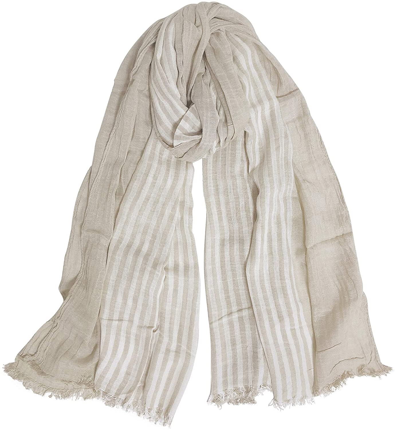 GERINLY Cotton-Linen Scarves Mens Stripe Crinkle Long Scarf 