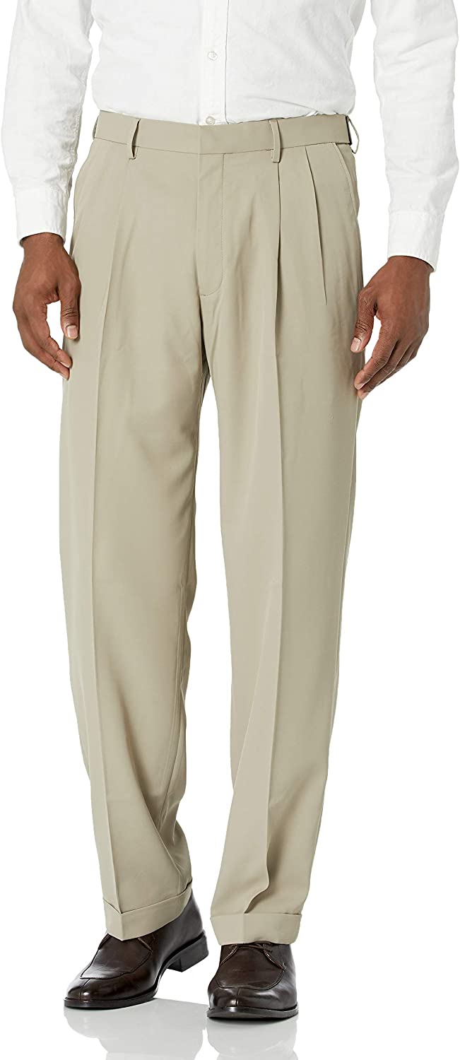 Haggar Men's Mynx Gabardine Pleat-Front Dress Pant with Hidden Expandable  Waist