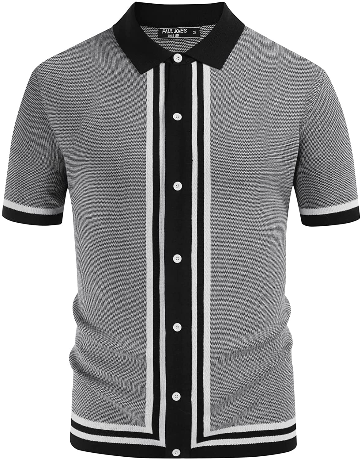 PJ PAUL JONES Men's Vintage Stripe Knit Polo Shirts Stylish Button Down Cardigan Sweater