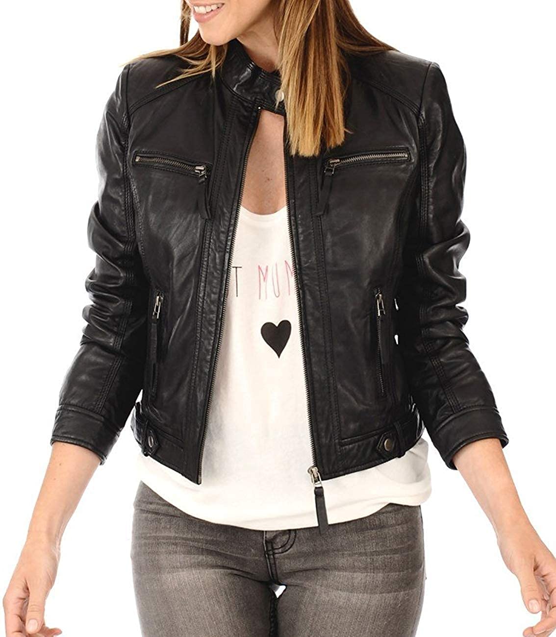 KYZER KRAFT Womens Leather Jacket Bomber Motorcycle Biker Real Lambskin Leather Jacket for Womens Collection-03