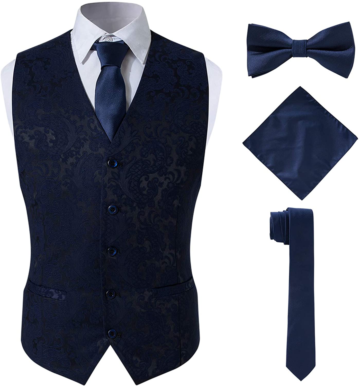 Men Clothing SuiSional Mens 4pc Classic Jacquard Suit Vests with Tuxedo ...