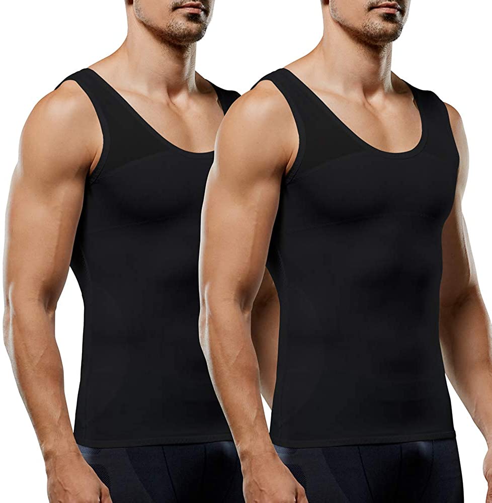 Men's Compression Shirt Slimming Body Shaper Vest to Hide Man Boobs  Shapewear