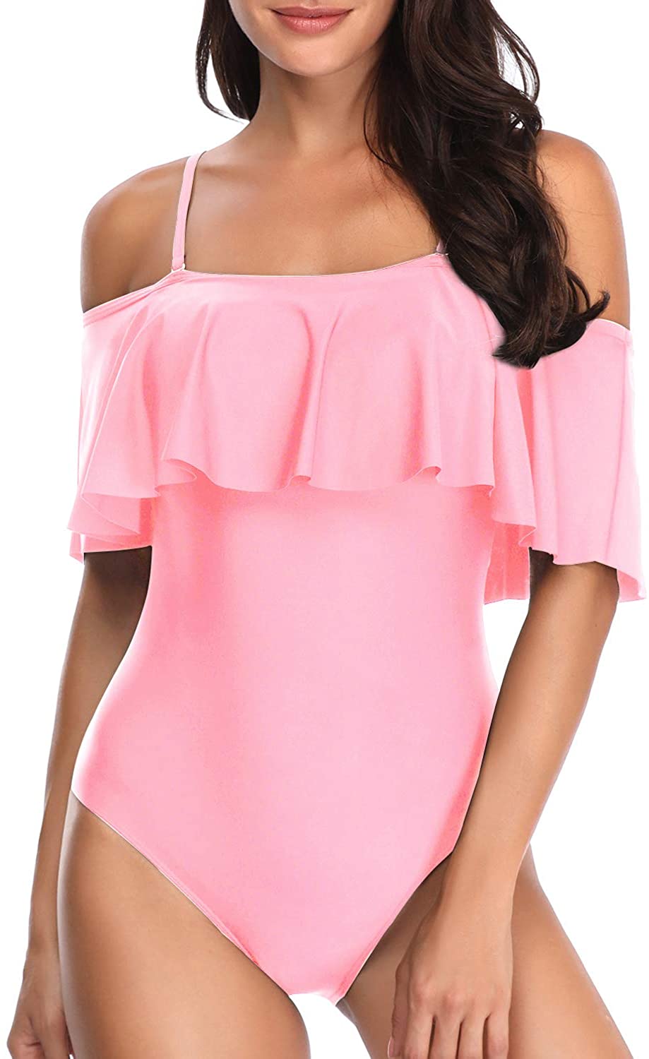 Tempt Me Women's One Piece Swimsuit Vintage Off Shoulder Ruffled