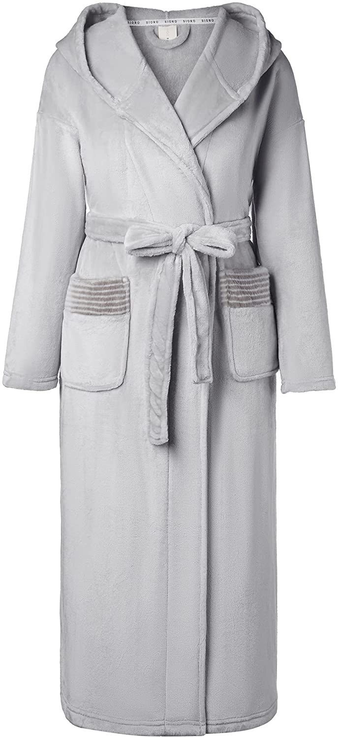 thumbnail 15  - SIORO Womens Plush Robe with Hood, Long Flannel Fleece Bathrobe for women Warm a
