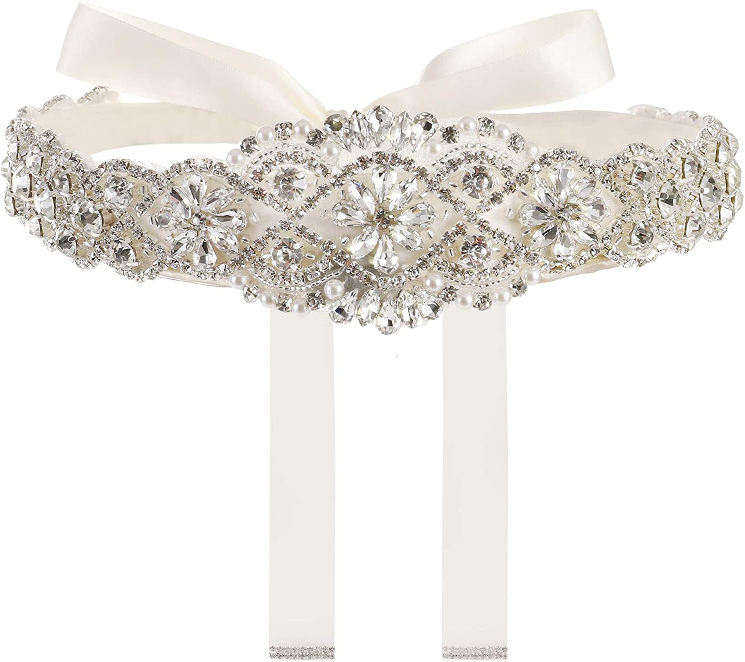 Yanstar Handmade Wedding Belt Bridal Belts and Sashes Crystal Rhinestone Ribbon Belt for Wedding Dress Bridesmaid Prom Gowns 