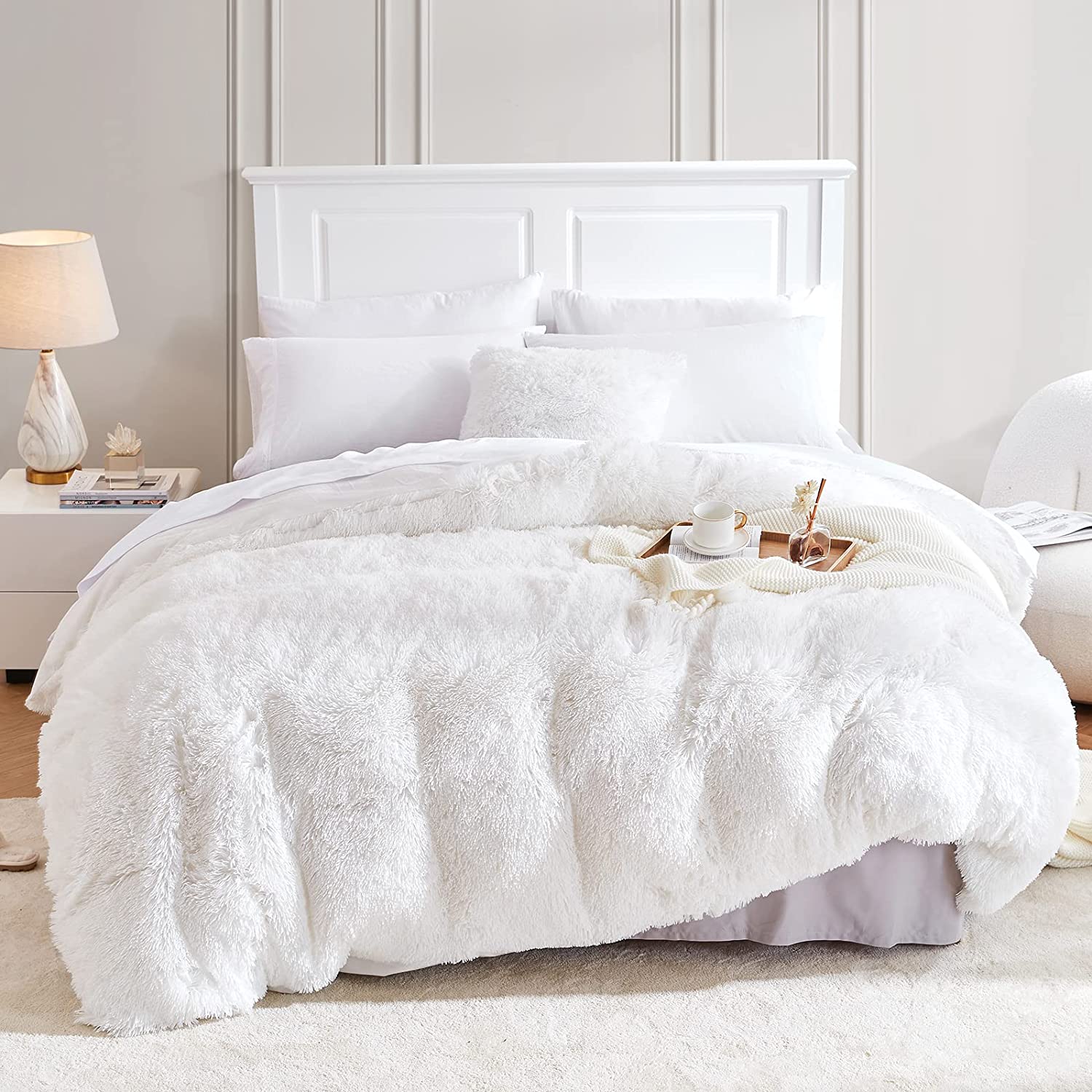 fluffy white comforter set