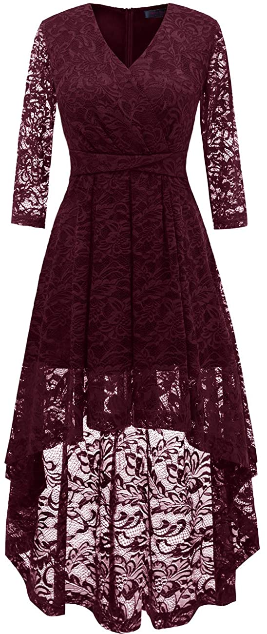 Usstore  Women Knee-Length Dress Floral Printed A-line Elegant Ruffles Long Sleeve Swing High Waist Vintage Party Gown 