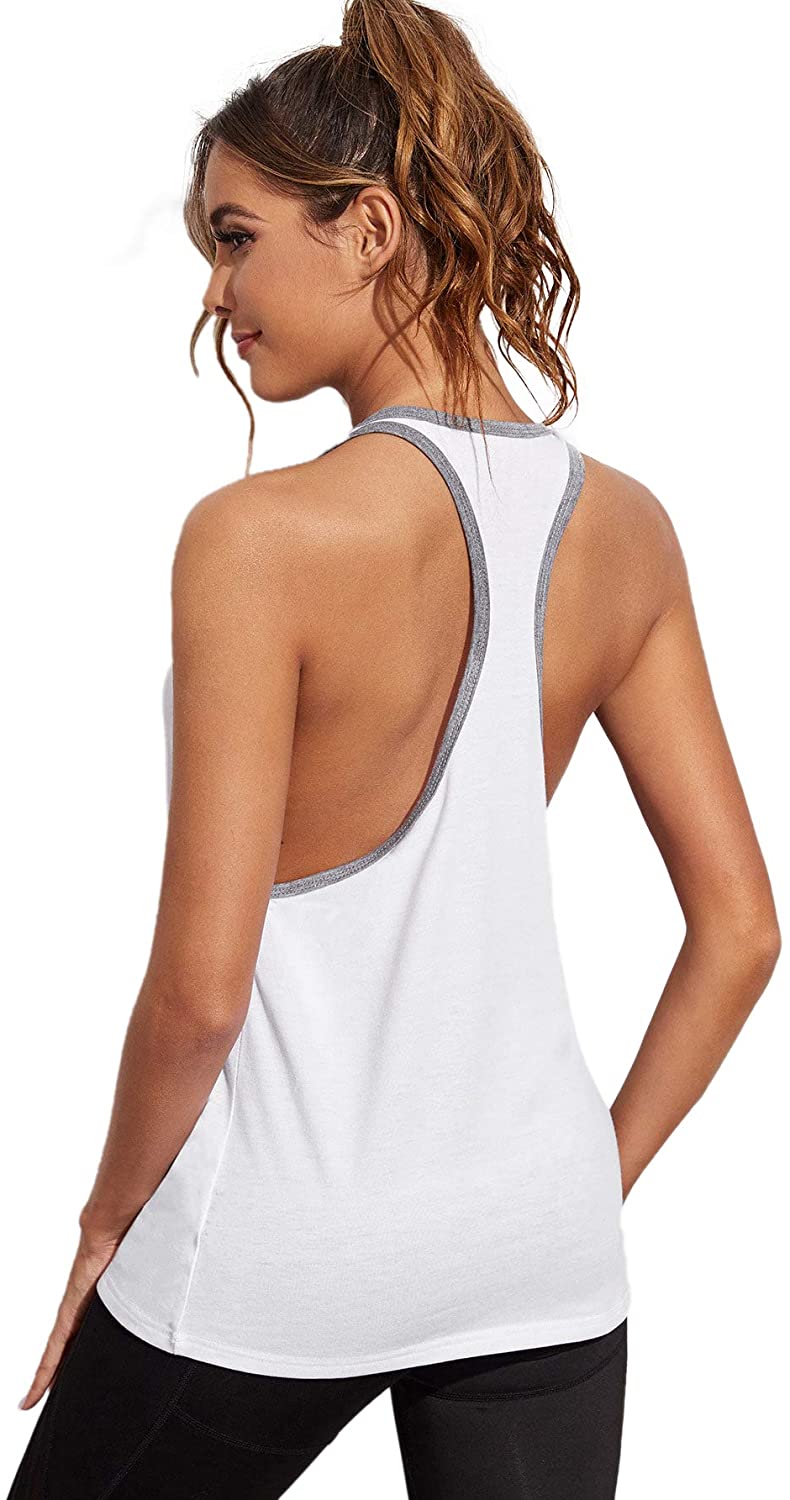 YYDGH Workout Tank Tops for Women Cool-Dry Sleeveless Loose Fit Yoga Shirts  Long Athletic Tops for Women White L 