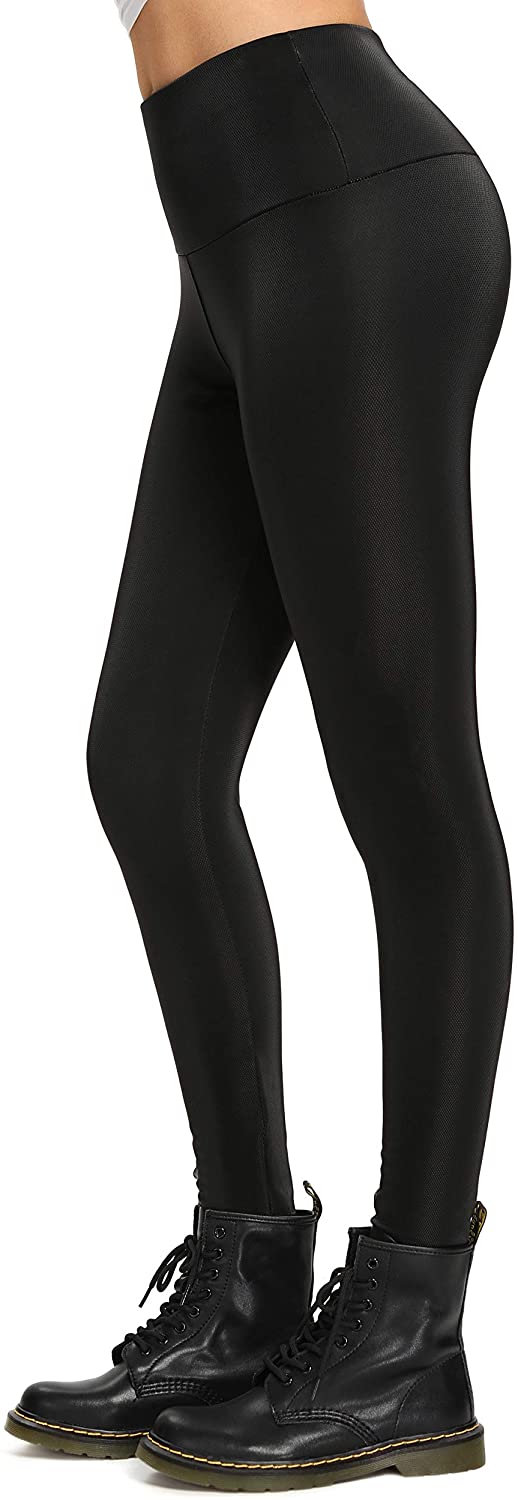Foucome Women's 4-Way Stretch Faux Leather Leggings High Waisted