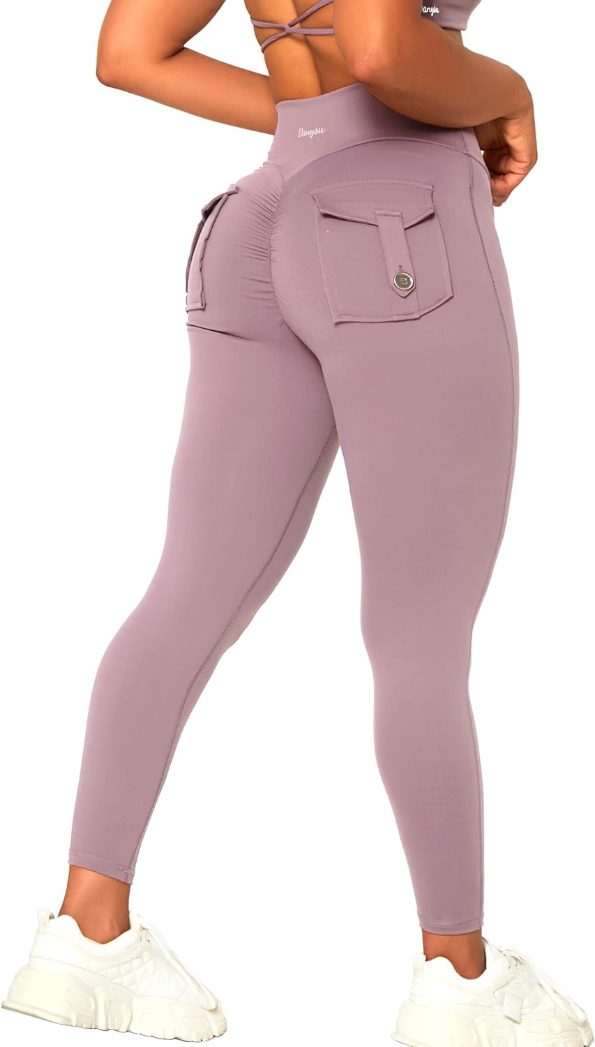 Danysu Scrunch Butt Pocket Leggings for Women Cross Waist Workout