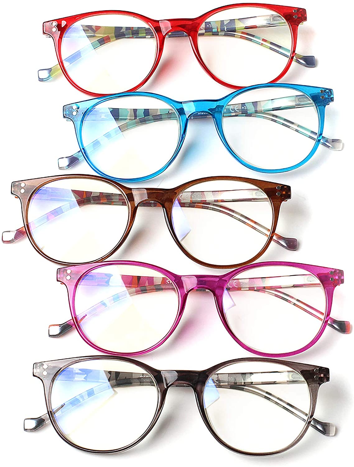 SIGVAN Reading Glasses 5 Packs Blue Light Blocking Eyeglasses Quality Spring Hinge Colorful Computer Readers for Women Men 