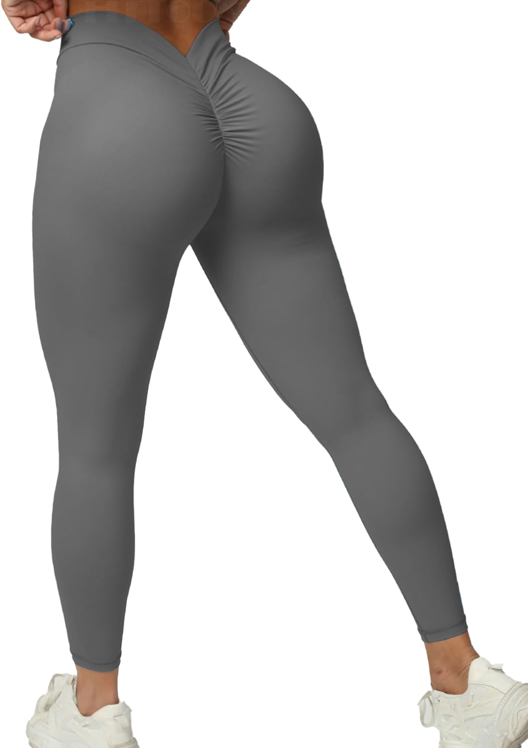 Grey Solid V-Waist Scrunch Butt Leggings