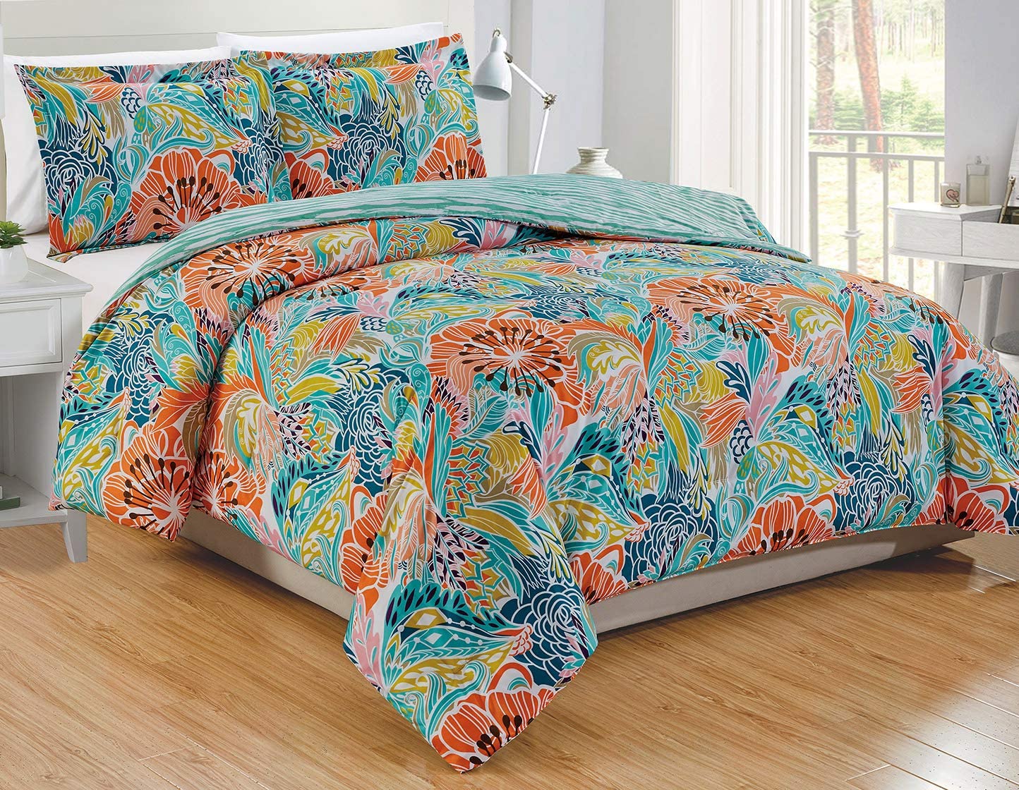 3-Piece Queen Size Fine Printed Comforter Set Goose Down Alternative  Bedding (Tu